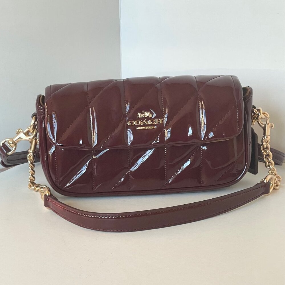 Coach Hailey Quilted Patent Leather Flap Crossbody Red Wine Small Bag - Picture 12 of 15